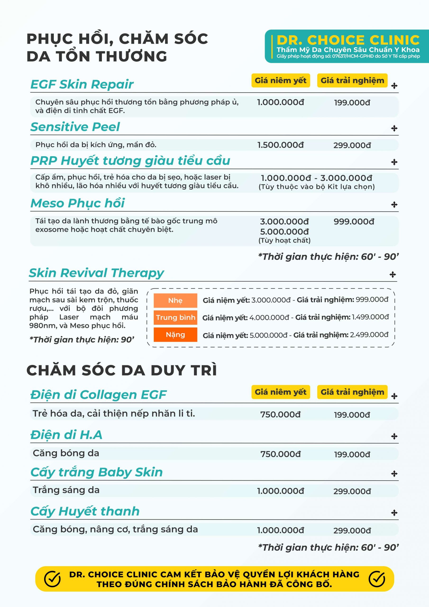 Dịch Vụ Chăm Sóc, Điều Trị, Thẩm Mỹ Da Chuẩn Y Khoa TP. HCM 65 Bảng giá