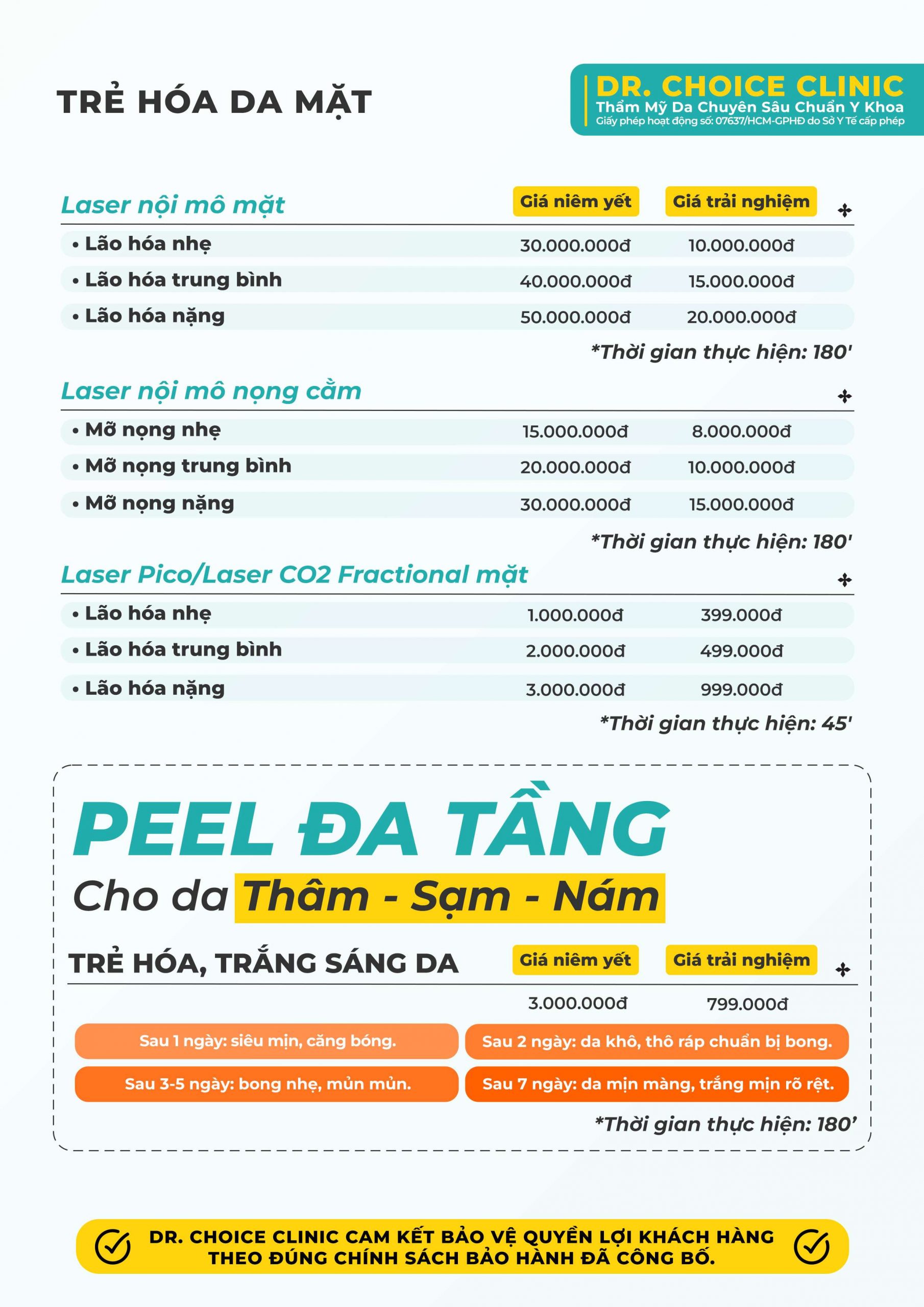 Dịch Vụ Chăm Sóc, Điều Trị, Thẩm Mỹ Da Chuẩn Y Khoa TP. HCM 63 Bảng giá