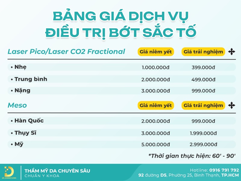 Phòng khám điều trị bớt sắc tố da tại TPHCM hiệu quả 38 bang gia tri bot sac to da