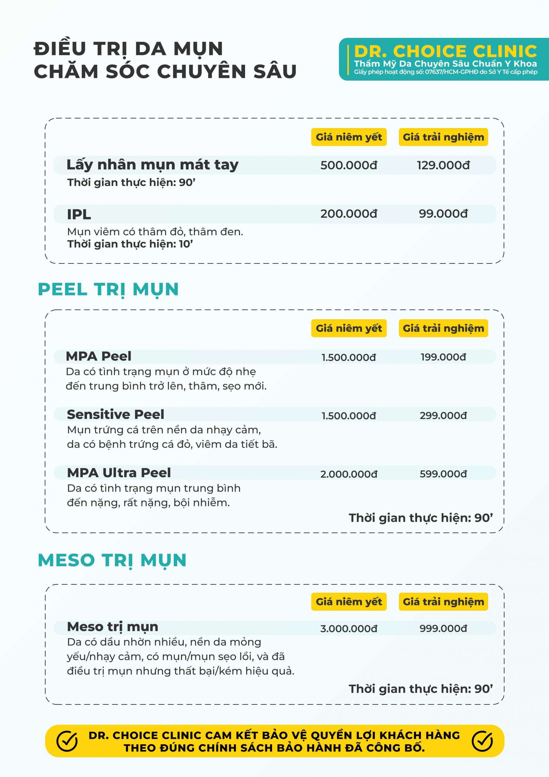 Dịch Vụ Chăm Sóc, Điều Trị, Thẩm Mỹ Da Chuẩn Y Khoa TP. HCM 62 Bảng giá
