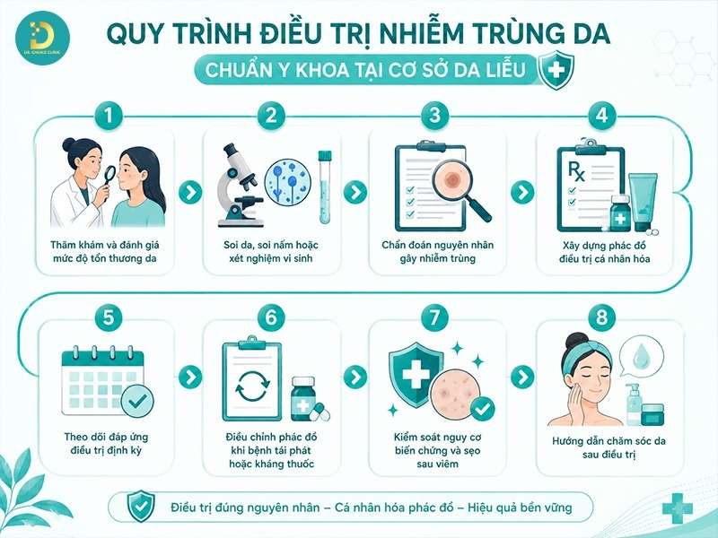 Các Bệnh Nhiễm Trùng Da Thường Gặp: Nguyên Nhân, Dấu Hiệu Và Cách Điều Trị 20 Quy trình điều trị nhiễm trùng da chuẩn y khoa tại cơ sở da liễu