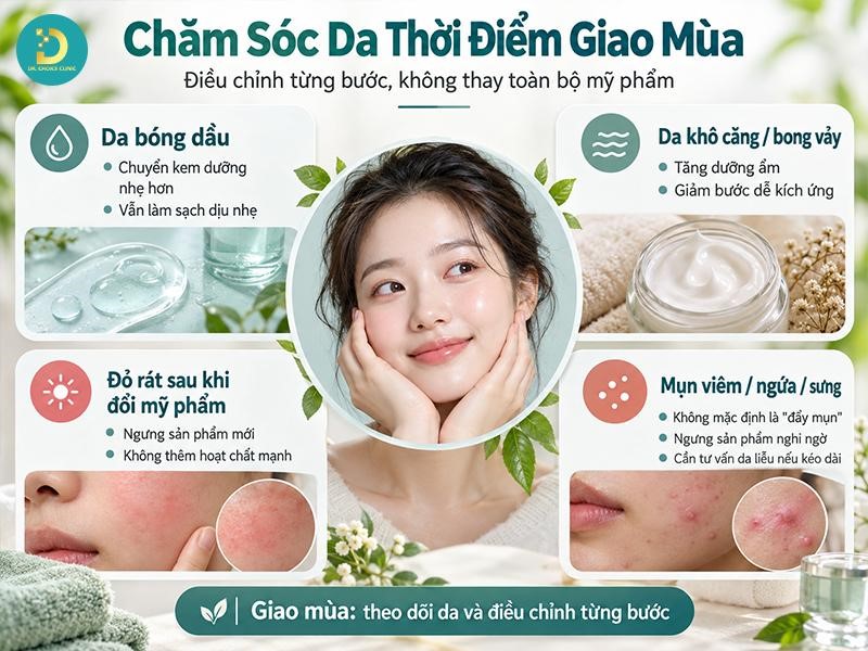 Cách Chăm Sóc Da Khỏe Đẹp Theo Mùa Phù Hợp Cho Mọi Loại Da 14 Chăm sóc da thời điểm giao mùa: Điều chỉnh từng bước thay vì thay toàn bộ mỹ phẩm