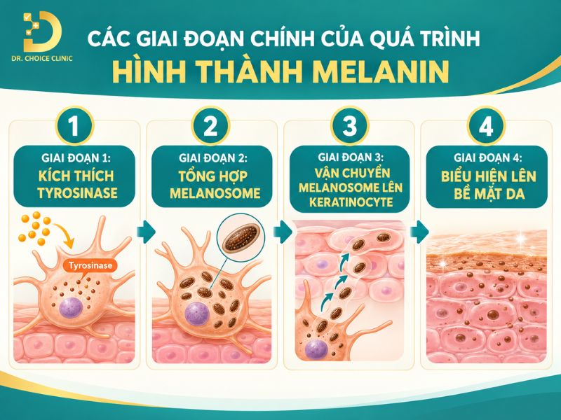 Sắc Tố Melanin: Các Loại, Cơ Chế Hình Thành, Vai Trò & Các Vấn Đề Liên Quan 12 Các giai đoạn chính hình thành Melanin