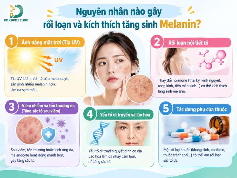 Sắc Tố Melanin: Các Loại, Cơ Chế Hình Thành, Vai Trò & Các Vấn Đề Liên Quan 16 Nguyên nhân gây rối loạn và kích thích tăng sinh Melanin