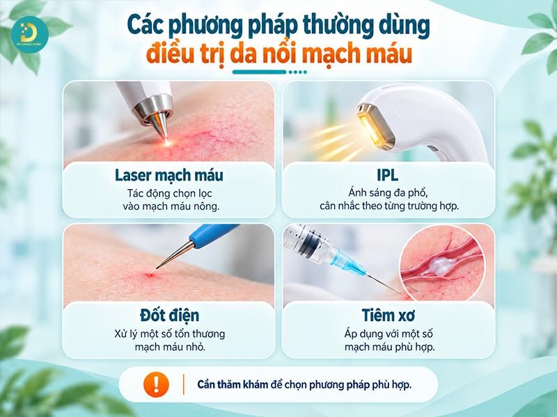 Da Bị Mỏng Nổi Mạch Máu: Nguyên Nhân & Cách Phục Hồi Hiệu Quả 13 Phương pháp thường được sử dụng điều trị da nổi mạch máu